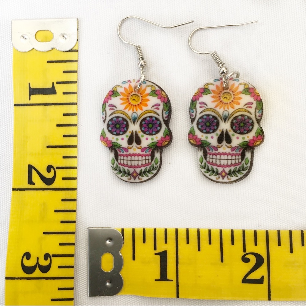 Sugar Skull Multi Color Pierced Earnings NWT - Picture 4 of 6